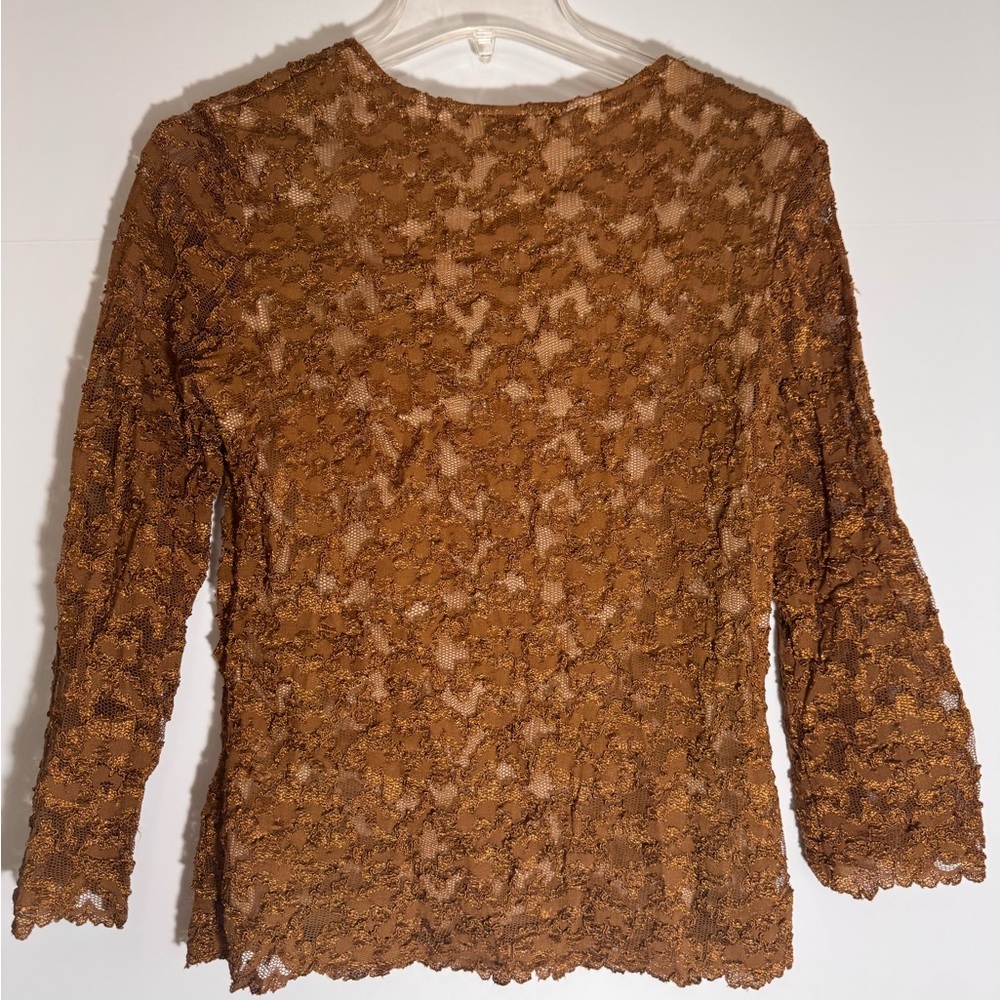 Coldwater Creek Rustic Brown Lace Long Sleeve Top - Picture 3 of 3